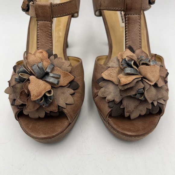 Paul Green Leather Flower T-Strap Peep Toe Heels Size UK 4/US‎ 6.5 - Picture 2 of 11